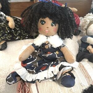 Handmade Doll with Fliral  Dress and dark Hair
